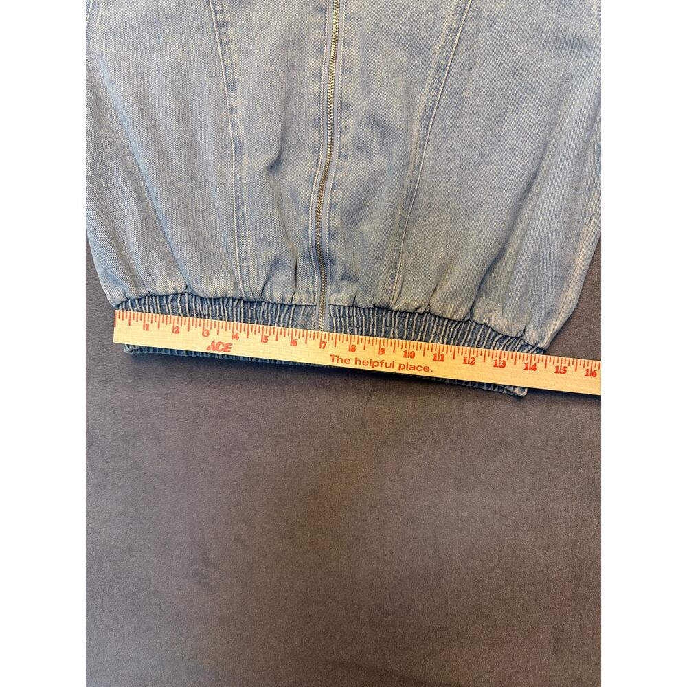 Haute Monde Jacket Womens Small Blue Denim Zip Front Cropped Elastic Hem O-Ring - Picture 7 of 10